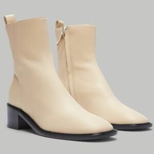 EVERLANE The City Boot Leather Ankle Cream Zip Heeled Square Toe Size 8 NEW